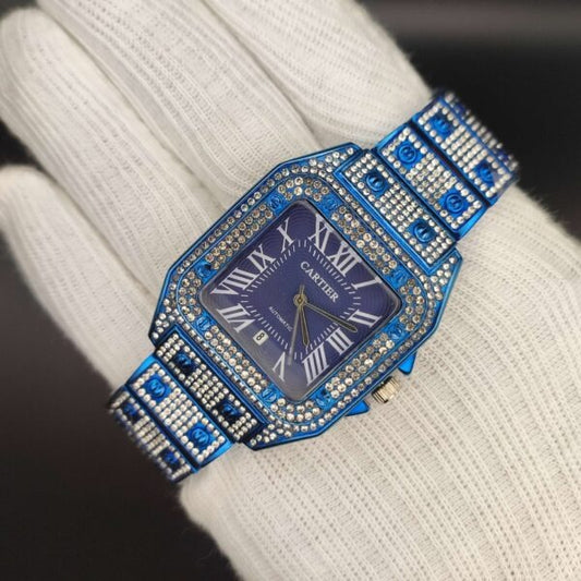 Cartier Artificial Diamond Blue Round-Square Watch