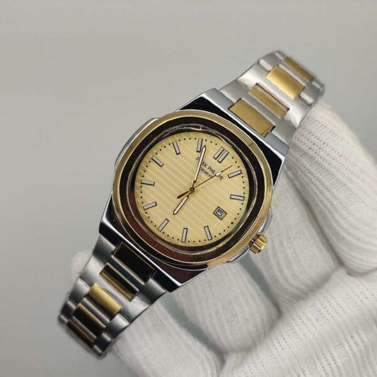 Pattek Philippy Nautilus 2 Tone Golden Dial Watch