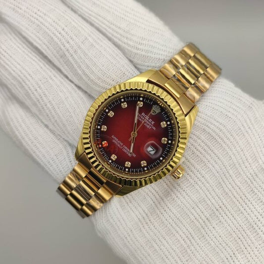 Rolex Date Just Golden Chain with Red Dial