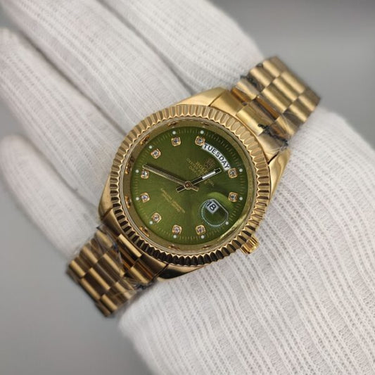 Rolex Day-Date Stainless Watch with Golden Dial