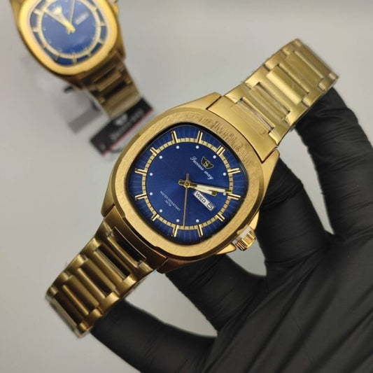 Success Way Classic Golden Wrist Watch with Blue Dial